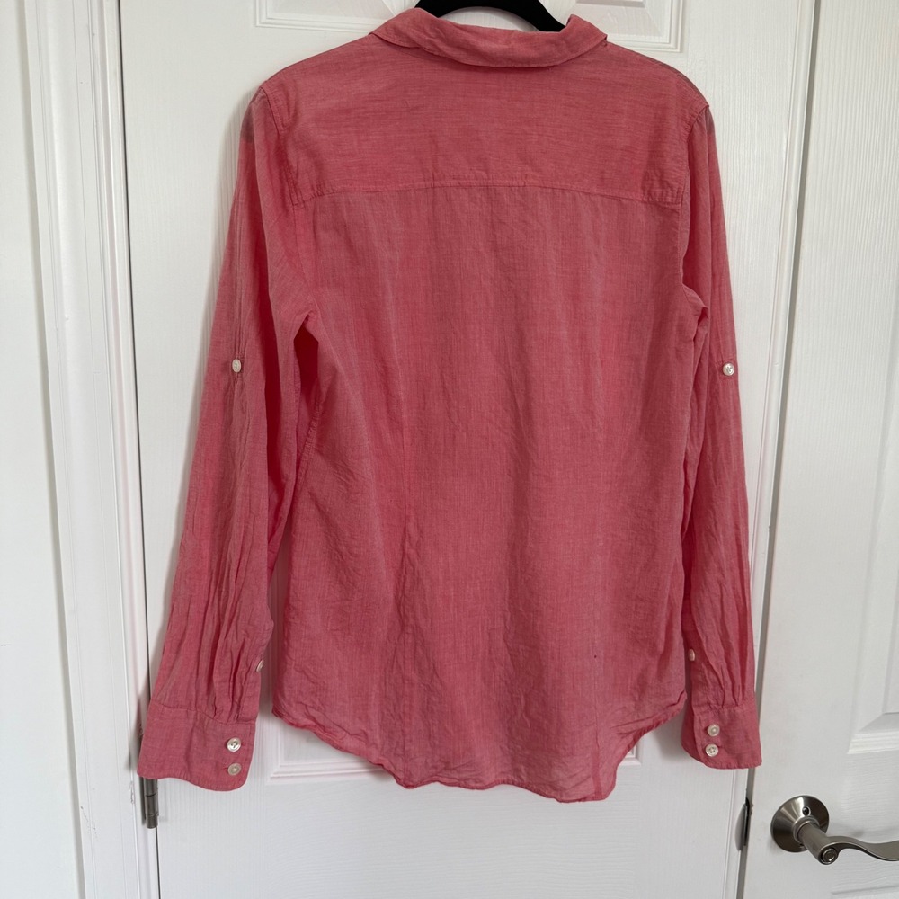 J.Crew The Perfect Shirt Coral 100% Cotton Button Down Roll Tab Sleeve WMs M EUC - Picture 2 of 11